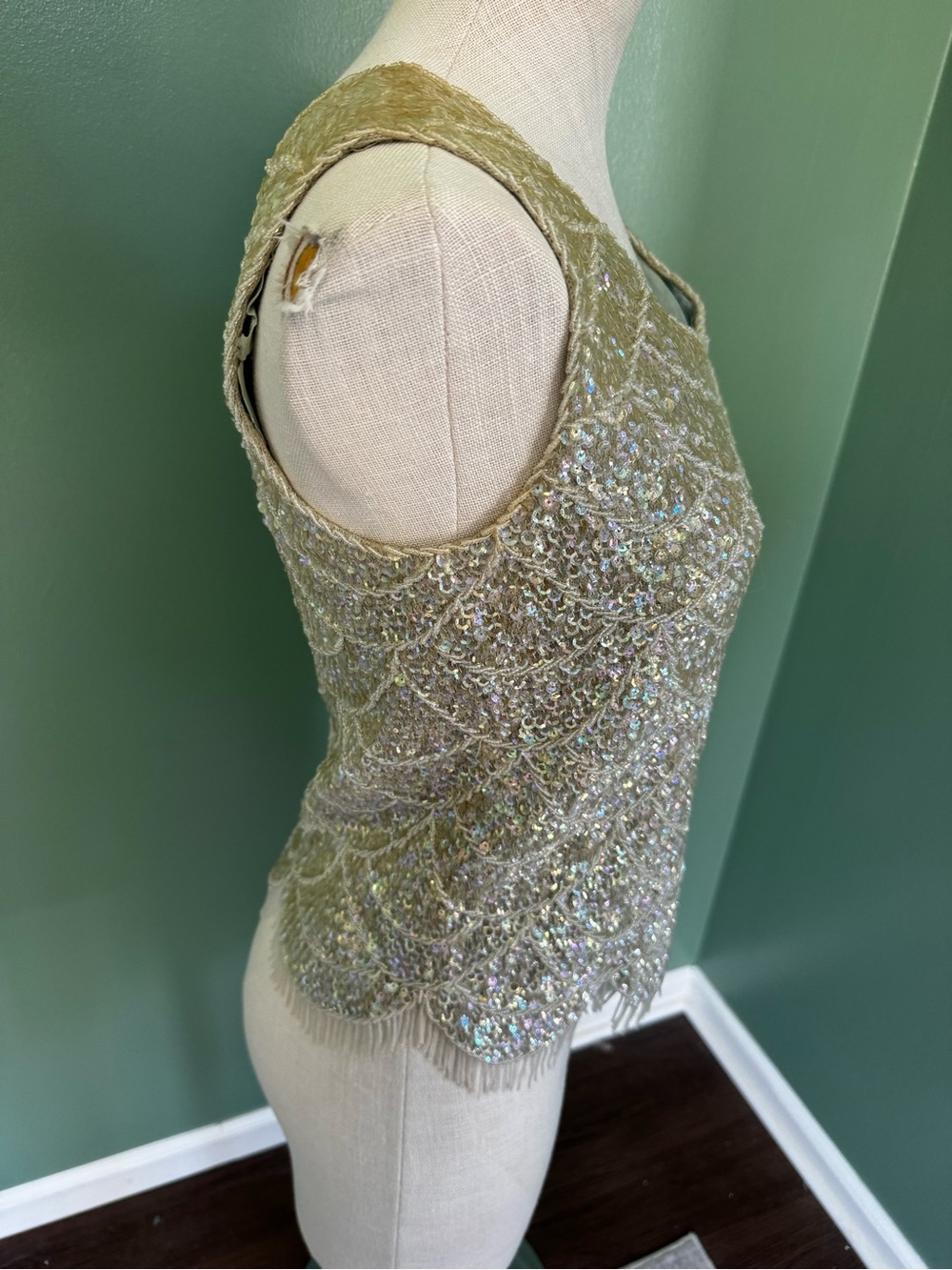 Vintage Sleeveless Sequin Scallop Top - Light Seafoam Green - Picture 12 of 13
